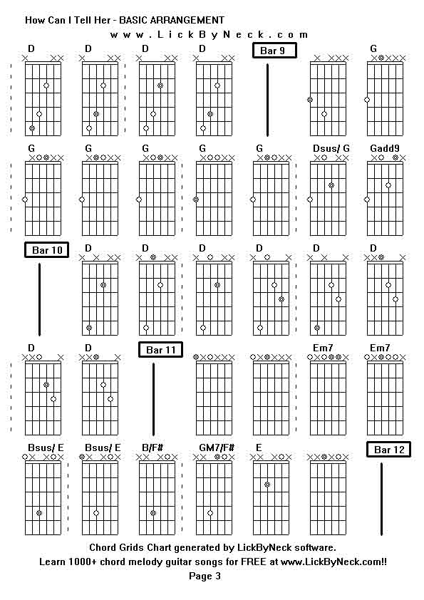 Chord Grids Chart of chord melody fingerstyle guitar song-How Can I Tell Her - BASIC ARRANGEMENT,generated by LickByNeck software.